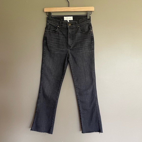 THE GREAT The Nerd Raw Hem Jeans In Black Size 24 Kick Flare High Rise Straight - Picture 6 of 16